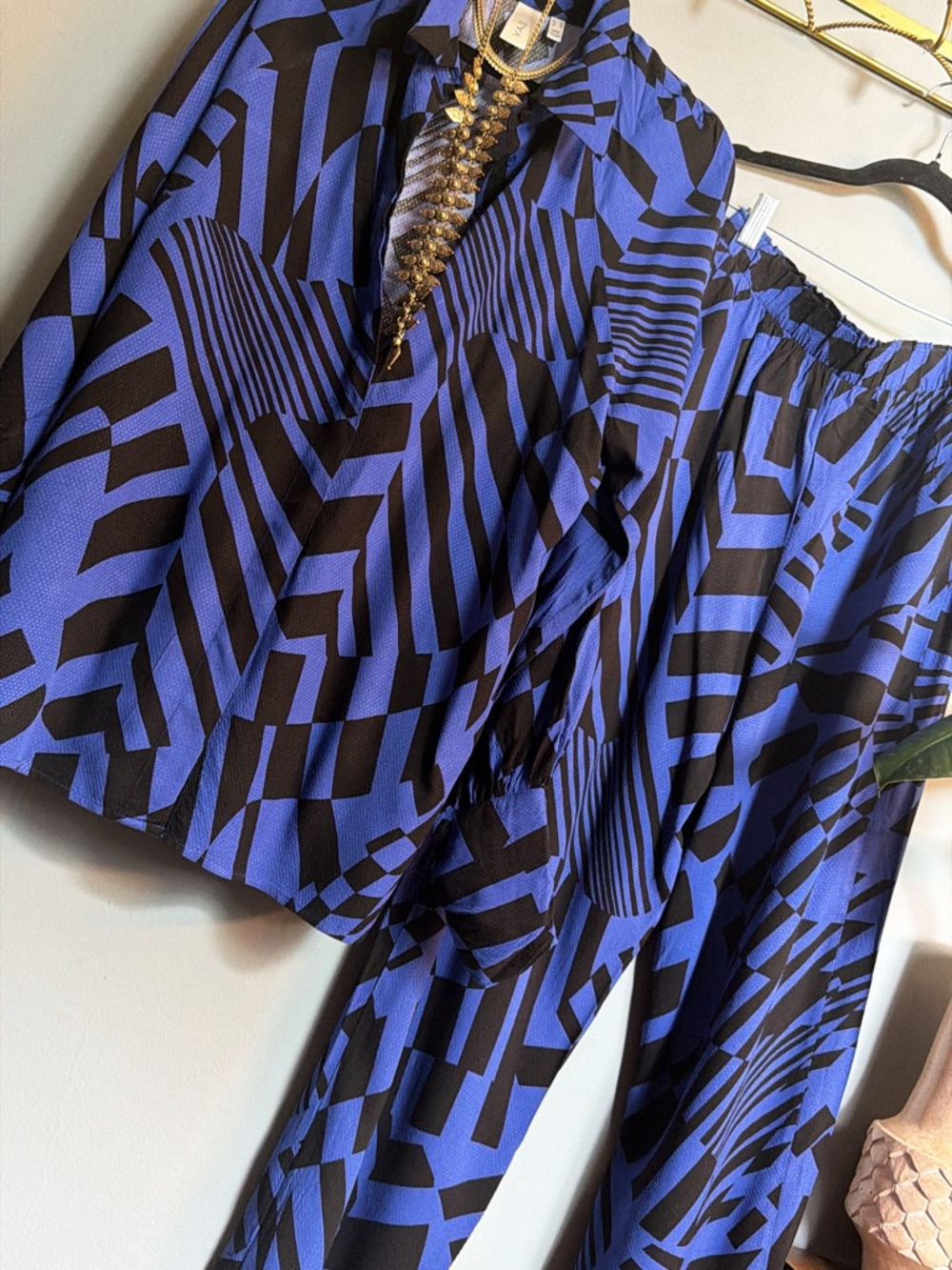 Blue Black Abstract Print Matching Set Medium
